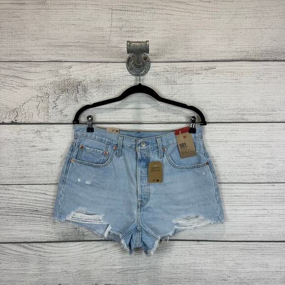 Levi's Women's 501 Light Wash Distressed High Waisted Denim Shorts Size 31 - Picture 1 of 8